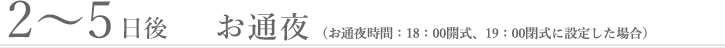 2～5日後 お通夜（お通夜時間：18：00開式、19：00閉式に設定した場合）