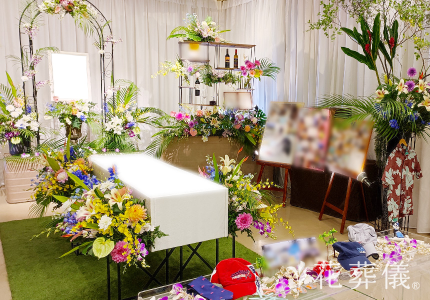 南国の国ハワイの花祭壇