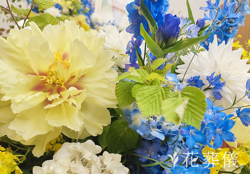 白樺と木漏れ日の花祭壇