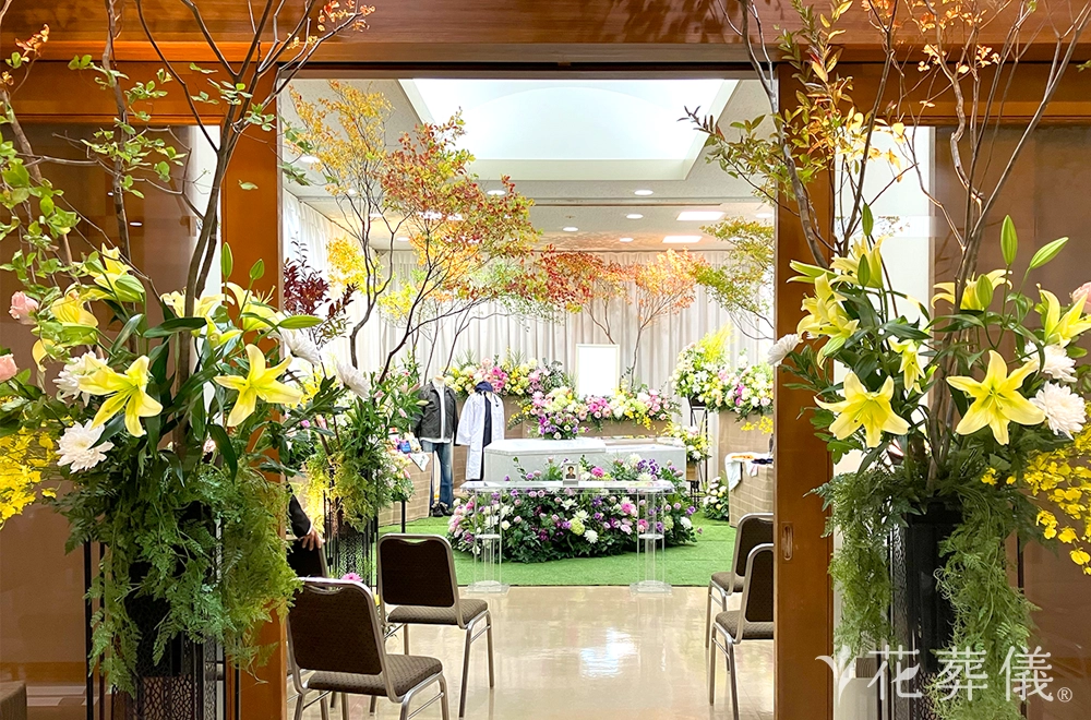 癒しの空間の花祭壇