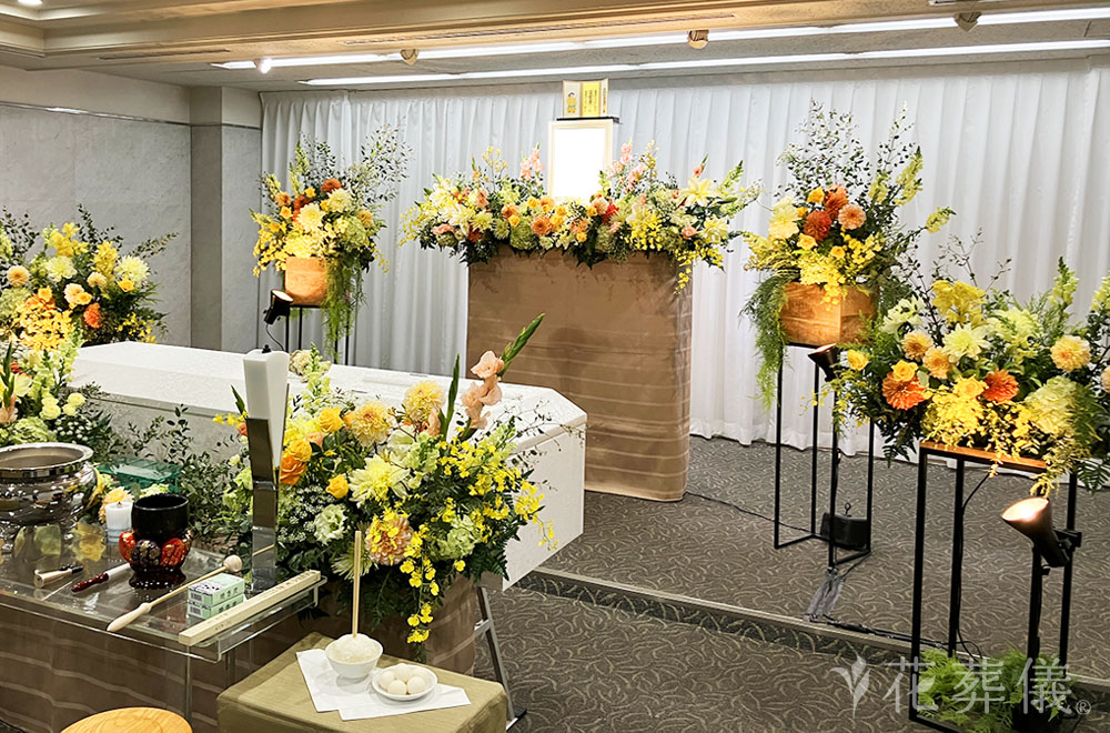 冬の虹の花祭壇