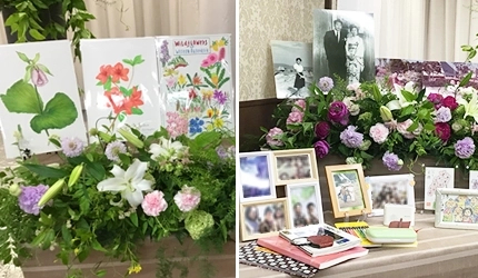 努力家で、かつ優しくかわいらしいお母様をイメージした花祭壇