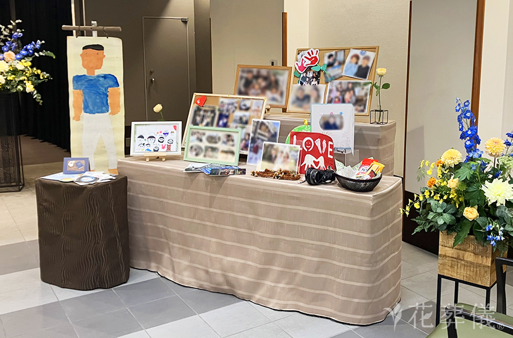パパの似顔絵の花祭壇