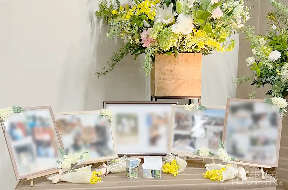 グリーンと感謝のお花と共に。の花祭壇