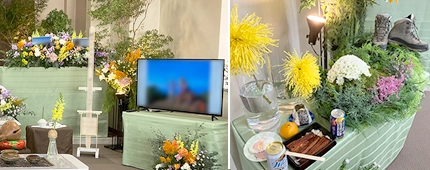 色とりどりの花に囲まれた明るく和やかな「お別れの会」