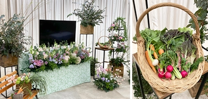 ピーターラビットがひょっこり顔を出しそうな花祭壇